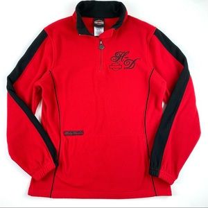 Harley-Davidson Red Black Fleece Quarter Zip Pullover Riding Sweater Size Medium